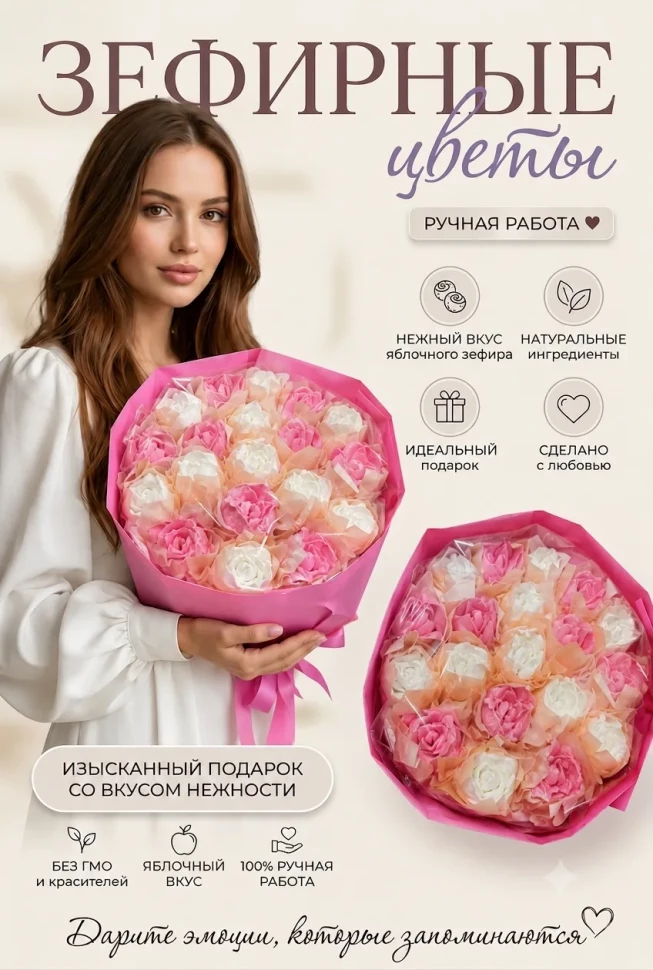  Букет Зефирный Размер XL бело-розовый,350г в Одинцово